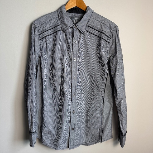 BKE Tailored Fit Men's Pinstripe‎ Long Sleeve Casual Dress Shirt Gray Size Large - Picture 1 of 13